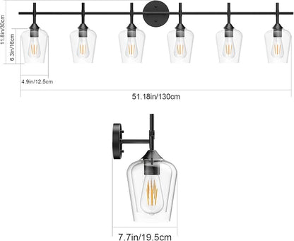 Ralbay Matte Black Bathroom Light fixtures 6-Lights Industrial Matte Black Finish with Clear Glass Vanity Lights Vintage Farmhouse Vanity Lighting for Bathroom