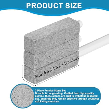 3 Packs Pumice Cleaning Stone with Extra Long Handle, Pumice Stone for Toilet Bowl Clean for Cleaning Toilets, Bathtubs, Grills, Swimming Pools, Sinks