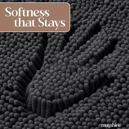 MAYSHINE Small Plush Shaggy Chenille Bath Mat 23"x14" Extra Soft, Super Absorbent, Non-Slip Bathroom Rug | Fluffy Microfiber, Area Rug Sets for Bathroom Floor, Kitchen, Living Room |Charcoal Gray