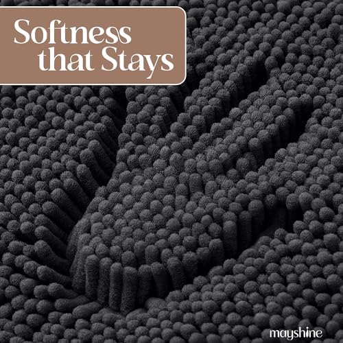 MAYSHINE Small Plush Shaggy Chenille Bath Mat 24"x17" Extra Soft, Super Absorbent, Non-Slip Bathroom Rug | Fluffy Microfiber, Area Rug Sets for Bathroom Floor, Kitchen, Living Room | Charcoal Gray