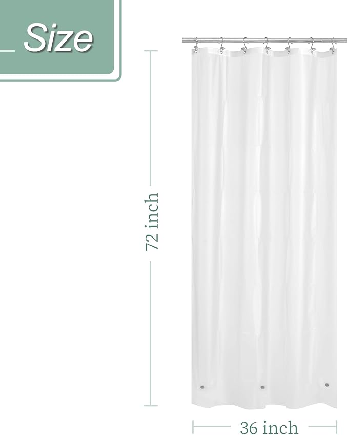 Mrs Awesome Stall Shower Curtain Liner 36x72, Frost | 3 Bottom Magnets,7 Rustproof Grommets,Water Proof Lightweight PEVA Shower Liner for Bathroom Stall Narrow Width, 36W x 72H