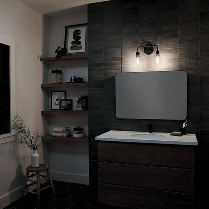 Kichler Meller 15 Inch 2 Light Vanity Light with Clear Glass in Black