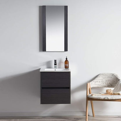 Blossom Single Bathroom Vanity with Ceramic Sink | All Wood Floating Vanity Cabinet | 2 Soft-Closing U-Shaped Cutout Drawers | 20" w/Ceramic Sink, Silver Grey