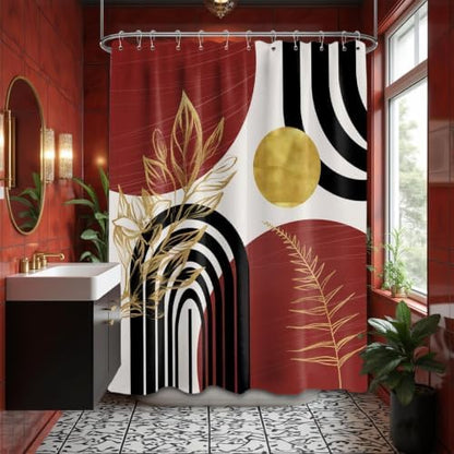 Black and Red Extra Long Shower Curtain, Tall 72X96 in, Mid Century