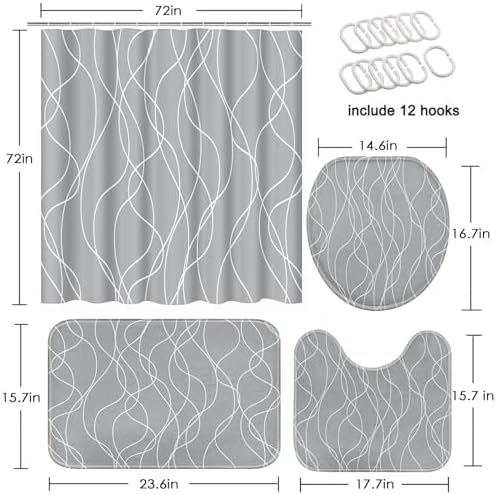 Bathroom Sets with Shower Curtain and Rugs 4 Pcs, Abstract Modern