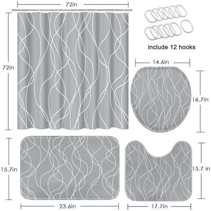 Bathroom Sets with Shower Curtain and Rugs 4 Pcs, Abstract Modern