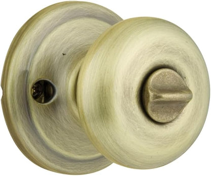 Kwikset Juno Entry Door Knob with Lock and Key, Secure Keyed Handle Exterior, Front Entrance and Bedroom, Antique Brass, Pick Resistant SmartKey Rekey Security and Microban