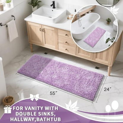 Yimobra Long Bathroom Rugs Runner 55x24 Inch, Extra Thick Soft Absorbent Chenille Bath Mat, Non Slip Machine Washable, Quick Dry Bath Rugs for Bathroom Floor, Tub and Shower, Lilac