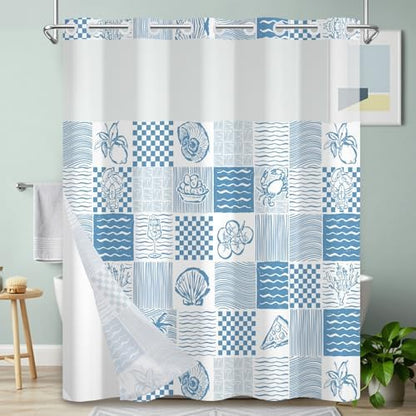 No Hook Shower Curtain with Snap-in Liner 71x74 Inch