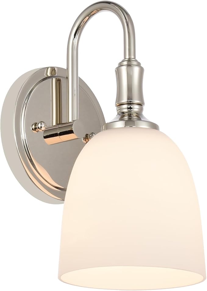 Vintage Traditional 1-Light Indoor Wall Sconce with Frosted Glass Bathroom Bedroom Hallway, 10.6" H x 5.3" W, Polished Nickel