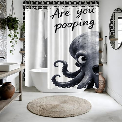 Extra Long Shower Curtain Funny Octopus Clawfoot Tub, 108 x 72 in