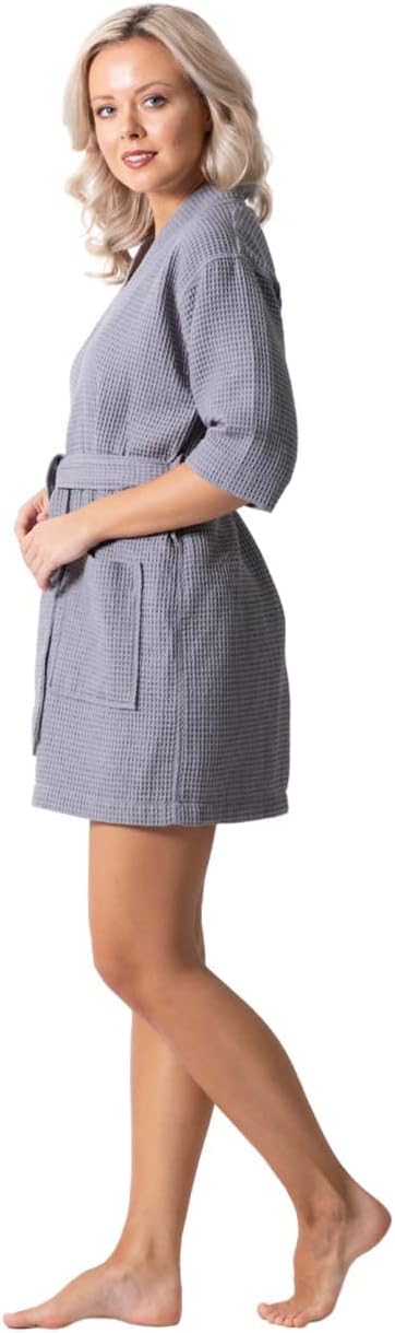 Lightweight Waffle Knit Bath, Spa & Bridesmaids Kimono Short Robes for Women - Quick Dry & Soft