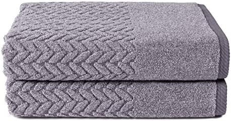 Texere 100% Organic Cotton Jacquard 650 GSM Premium Bath Towel Sets - Extra Absorbent Quick Dry and Soft (Cable, Granite, 2 Bath Towels)