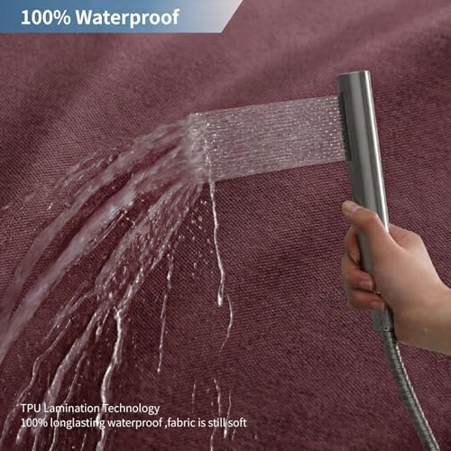 Waterproof Fabric Shower Curtain,No Liner Needed,72x72,Burgundy
