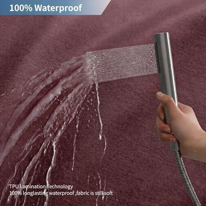 Waterproof Fabric Shower Curtain,No Liner Needed,72x72,Burgundy