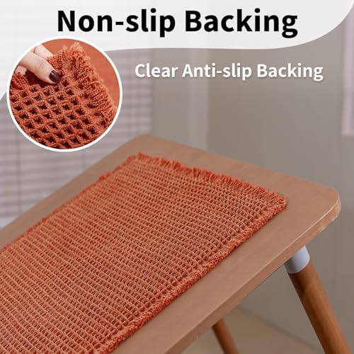 Burnt Orange Bathroom Rug, Fall Waffle Bath Mat Runner, 24" x 60"