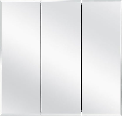 Design House Cyprus 25-in. Wide Medicine Cabinet, 3 Frameless Mirrored Doors, 2 Interior Shelves, Pre-Assembled, Surface or Recess Mounted, White/Clear, 25.1 in. W x 4.4 in. D x 24.5 in. H, 597484
