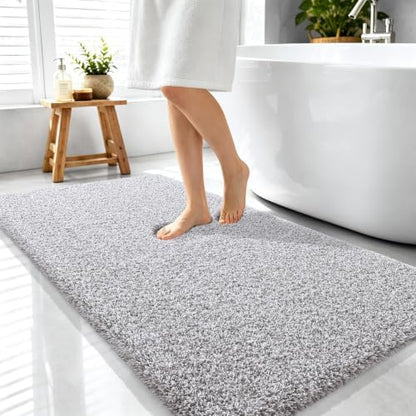 OLANLY Microfiber Bathroom Rugs 44x24, Quick Dry Mat, Light Grey and White