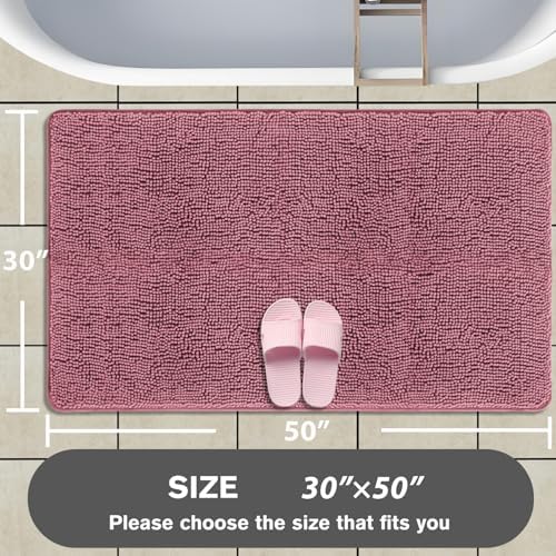 Bathroom Rugs 30 x 50 Inch – Extra Large Bath Mat | Absorbent and Washable Thick Chenille Bath Rugs Non-Slip Runner Rug for Bathroom, Shower, Tub(Dusty Rose)