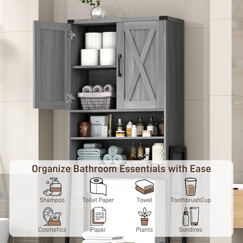 Vabches Metal Frame Over The Toilet Storage Cabinet, Wash Grey