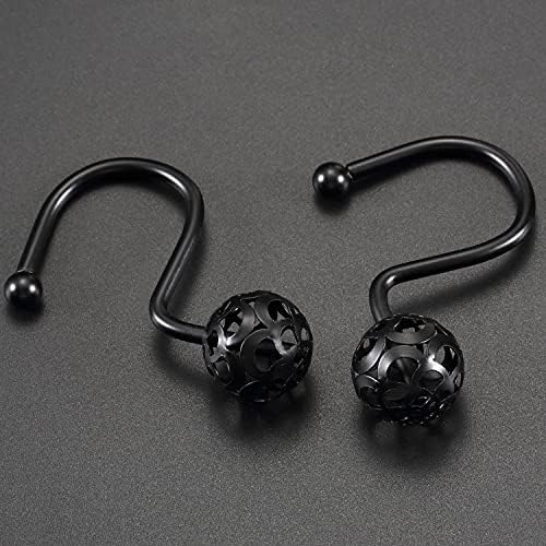 Chictie Black Shower Curtain Hooks Rings - Oil Rubbed Decorative Shower Curtain Hooks,Set of 12 Metal Rustproof Shower Hangers Rings for Bathroom Curtains Rods Hollow Ball Design