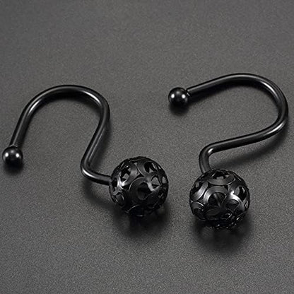 Chictie Black Shower Curtain Hooks Rings - Oil Rubbed Decorative Shower Curtain Hooks,Set of 12 Metal Rustproof Shower Hangers Rings for Bathroom Curtains Rods Hollow Ball Design