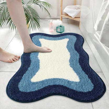 HAOCOO Blue Bathroom Rug, 20x31 inch, Extra Soft Non Slip Microfiber Absorbent Washable Shower Rug Doormat Carpet for Floor Tub Shower
