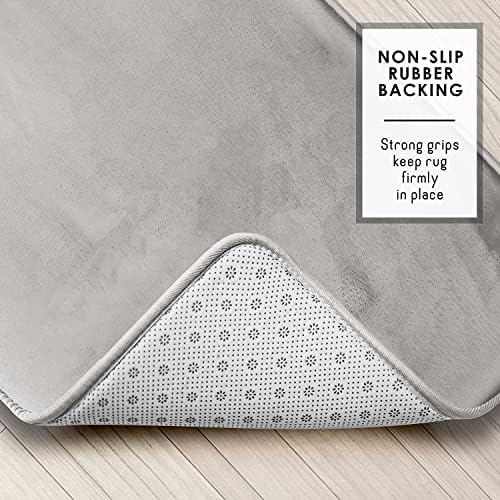 Clara Clark 2 Piece Bathroom Rugs Bath Mat Set, Velvet Memory Foam Bath Mats for Bathroom - Non-Slip, PVC Backing Bath Rugs, Washable - Dries Quickly, Silver