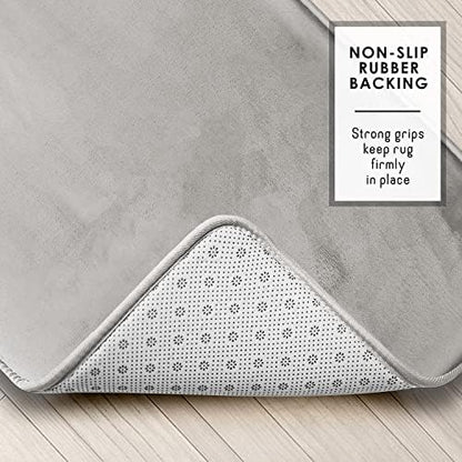 Clara Clark 2 Piece Bathroom Rugs Bath Mat Set, Velvet Memory Foam Bath Mats for Bathroom - Non-Slip, PVC Backing Bath Rugs, Washable - Dries Quickly, Silver