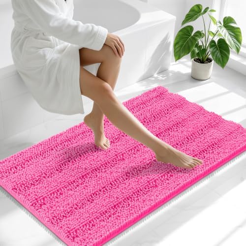Smiry Thick Chenille Bathroom Runner Rugs 44x24, Soft Bath Mat, Hot Pink
