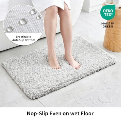 Disolla Bathroom Rug 20x32 - Non-Slip Plush Thick Bath Mat, Highly Absorbent & Ultra Soft Fluffy Floor Mat, Machine Washable for Shower and Tub, Grey & White