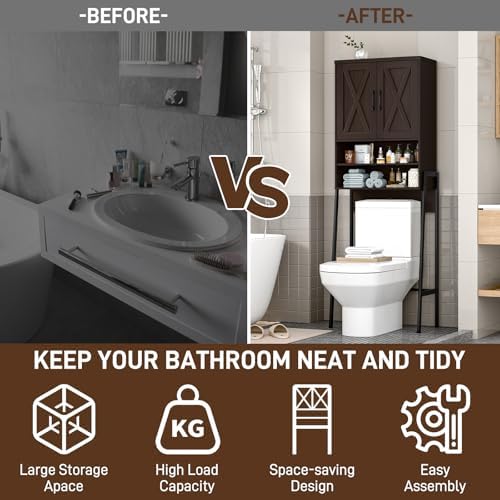Vabches Metal Frame Over The Toilet Storage Cabinet, Espresso