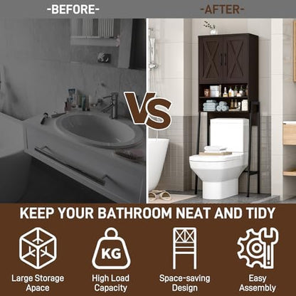 Vabches Metal Frame Over The Toilet Storage Cabinet, Espresso