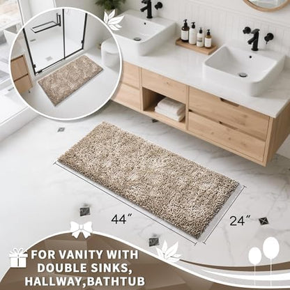 Yimobra Long Bathroom Rug Non Slip 44x24 Inch, Extra Thick Soft Absorbent Chenille Bath Mat, Machine Washable Quick Dry Bath Rugs for Bathroom Floor, Tub and Shower, Home Decor Accessories, Camel
