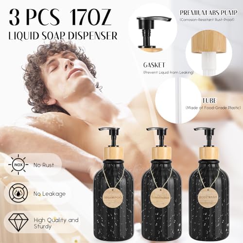 32PCS Bathroom Set Bathroom Accessories with Shower Curtain and Bath Towel,Trash Can,Bathroom Decor,Black Shower Curtain Set,Toilet Brush,Trash Can & 3PCS Soap Dispenser