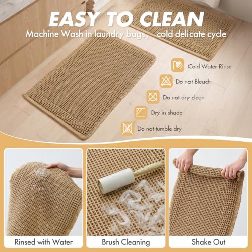 MIULEE Set of 2 Waffle Bathroom Rugs Bordered Mat Brown 17"x24"+18"x30"