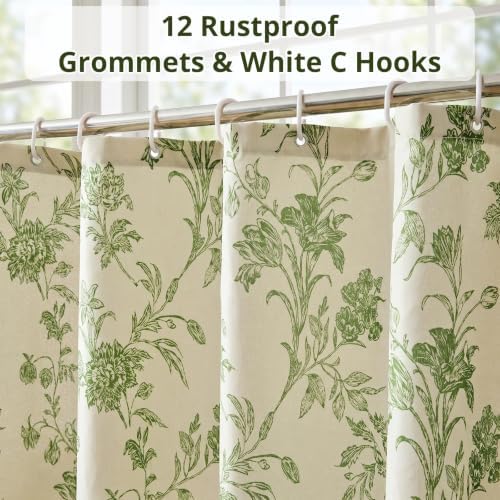Warmstar Farmhouse Shower Curtain,Green Floral Shower Curtain for Bathroom Linen Look Vintage Shower Curtain with Weighted Hem,72" W x 78" L