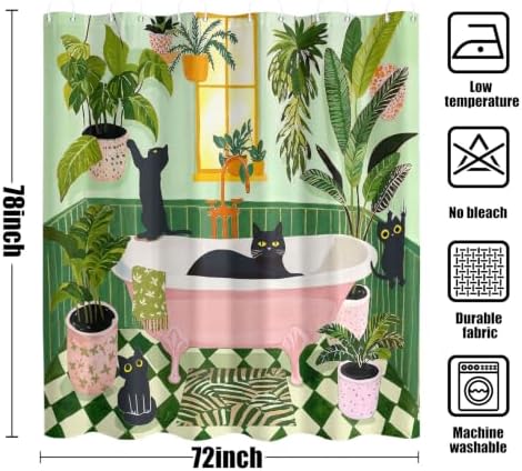 Fowocu Funny Cat Shower Curtain for Bathroom Green 72x78 Inch