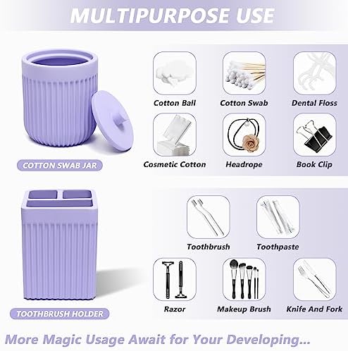 XLHOMO Resin Light Purple Bathroom Accessories Set 5 Pcs, Lotion Soap Dispenser, Toothbrush Holder, Bathroom Tumbler, Qtip Holder and Vanity Tray, Bathroom Countertop Organizer Set for Home Apartment