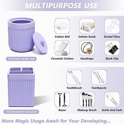 XLHOMO Resin Light Purple Bathroom Accessories Set 5 Pcs, Lotion Soap Dispenser, Toothbrush Holder, Bathroom Tumbler, Qtip Holder and Vanity Tray, Bathroom Countertop Organizer Set for Home Apartment