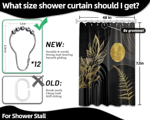 Black and Gold Stall Shower Curtain, 48X72 in Narrow Small, Mid Century