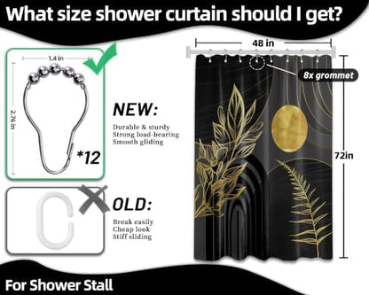 Black and Gold Stall Shower Curtain, 48X72 in Narrow Small, Mid Century
