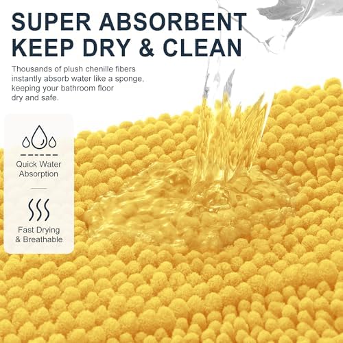 Smiry Thick Chenille Bathroom Runner Rugs 59x24, Absorbent Bath Mat, Yellow
