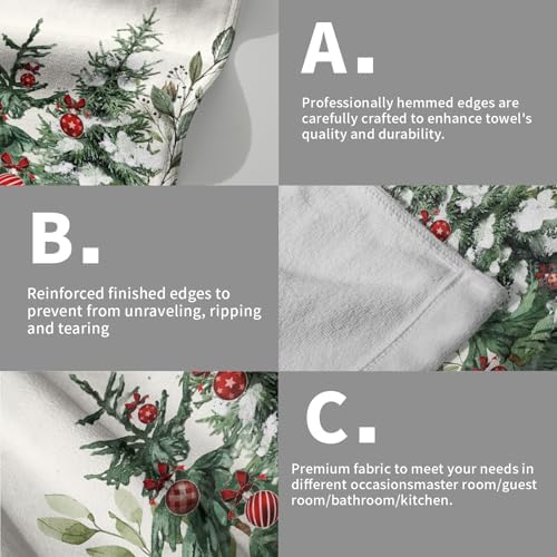 Christmas Tree Hand Towels Set of 2, 14x28 in Winter Forest Pine Cones Picks Bells Absorbent Quick Drying Kitchen Tea Towel Washcloths for Bathroom Hotel Holiday Seasonal Decor