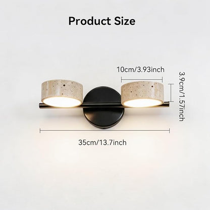Led Bathroom Lighting Fixtures Over Mirror with 2 Travertine Shades,Vanity Lights Wall Lamp, 180° Rotatable Stone Lampshades Bathroom Lights, Modern Farmhouse Stone Sconces Black