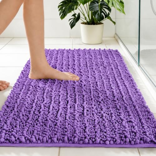 Disolla Purple Bath Mat 24x36 Inch - Luxury Chenille Bathroom Rug, Extra Soft Shaggy Plush Absorbent Mat, Non-Slip Washable Rug for Bathtub, Shower and Bedside