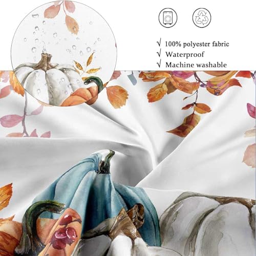 Fall Pumpkin Shower Curtain, Thanksgiving Autumn Maple Leaves Watercolor Floral Harvest Boho Bathroom Curtains with Hooks for Bathroom Bathtubs Decor, Waterproof Polyester Fabric 48x72