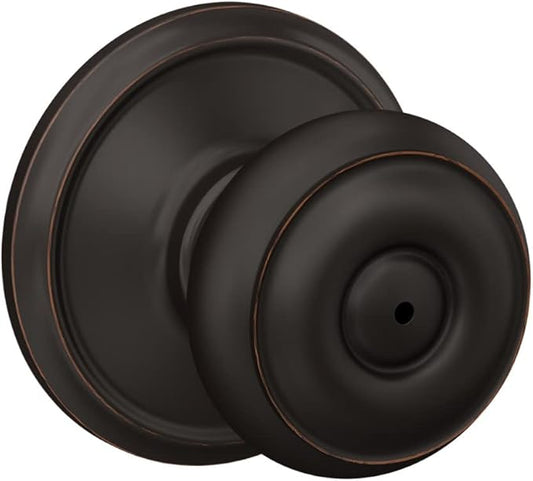 Schlage F40 V GEO 716 Georgian Door Knob, Bed & Bath Privacy Lock, Aged Bronze