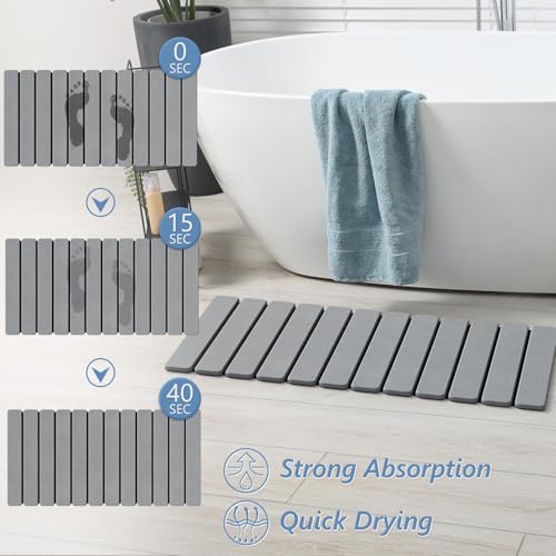 AWW Foldable Stone Bath Mat, Diatomaceous, 31.5"x15.7", Grey