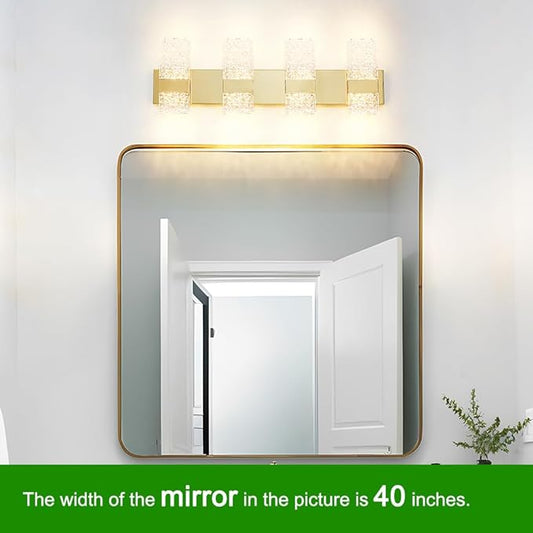 Modern Brushed Gold 8-Lights Bathroom Vanity Light, Eleglant Brass LED Bathroom Light Fixtures over Mirror, Dimmable Acrylic Shade Wall Lighting Fixtures, Hardwired Wall Light(H9.25in, L28.35in)